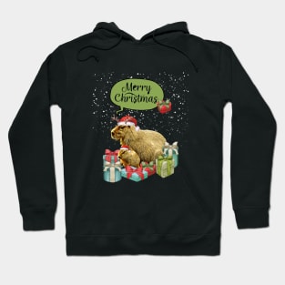 Capybara Merry Christmas and Christmas composition and gift box! Cute capybara Hoodie